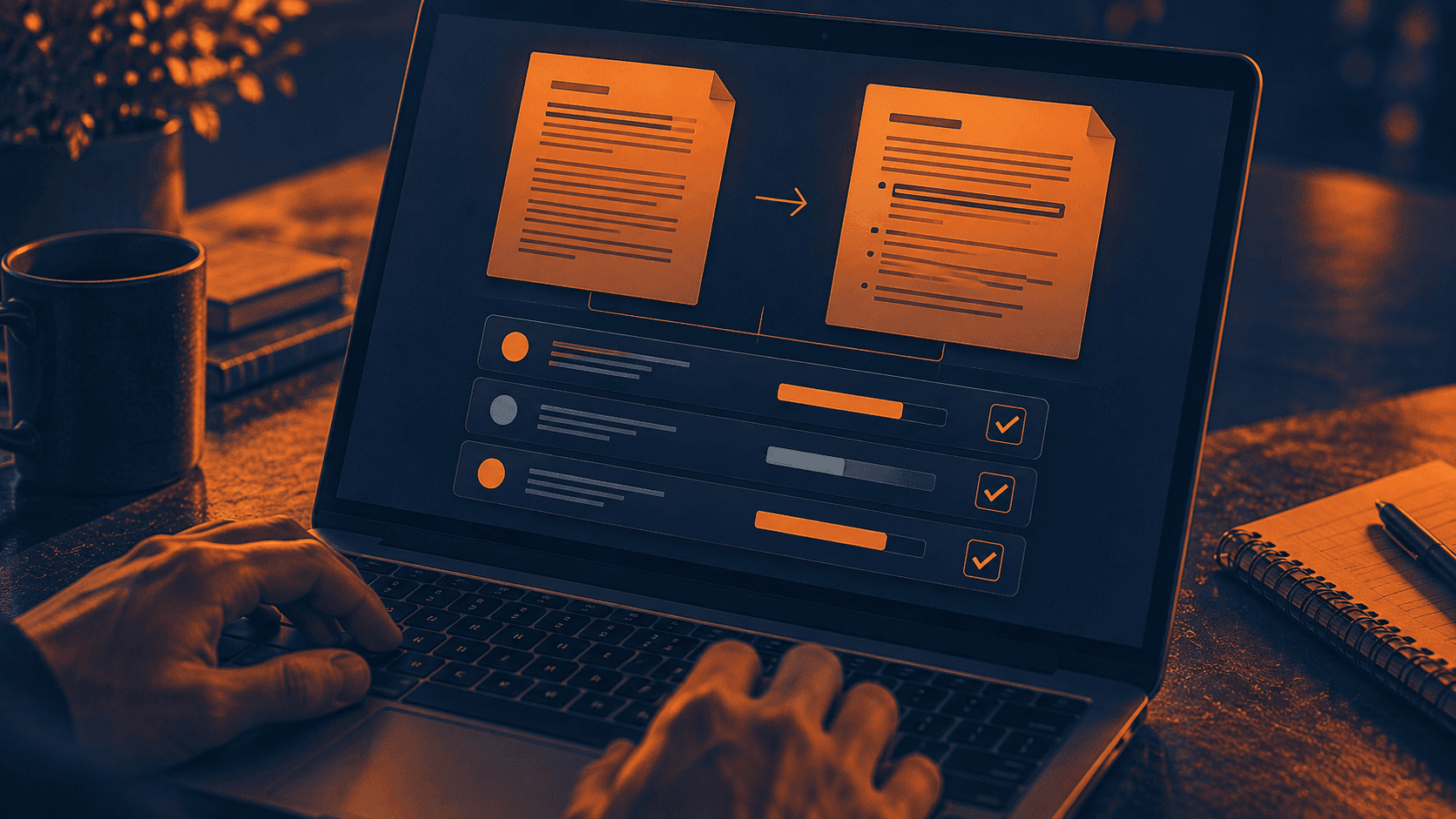 Orange and navy illustration of AI models comparing an expectation baseline with an FOMC statement
